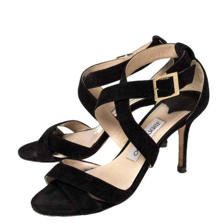 Pre Owned Jimmy Choo Black Suede Louise Crisscross Sandals Size 36