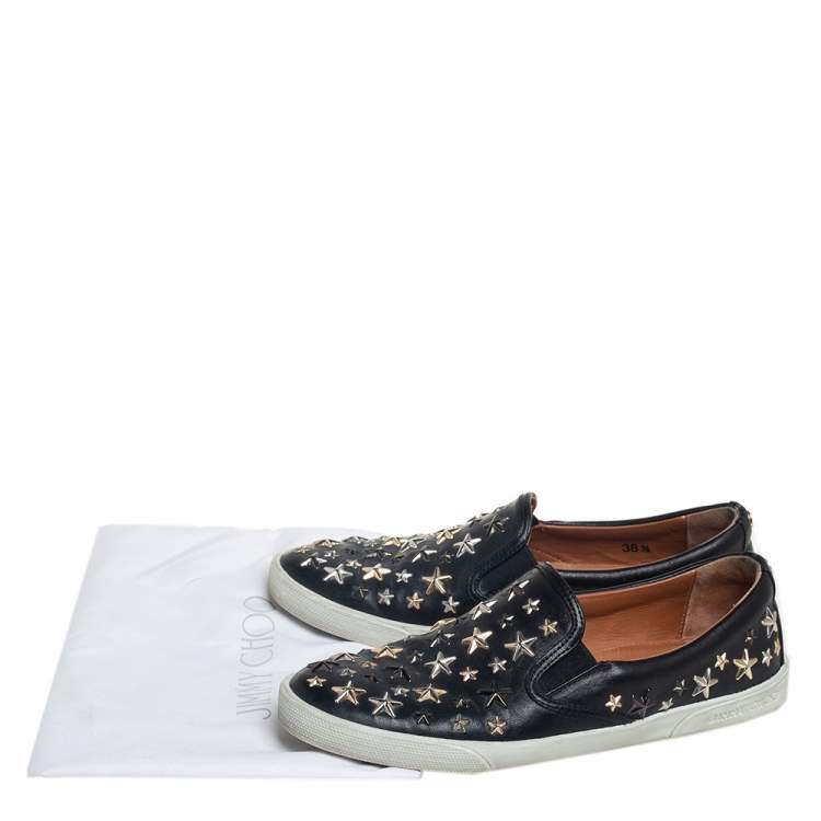 Pre Owned Jimmy Choo Black Leather Star Embellishment Low Top Sneakers Size 38.5