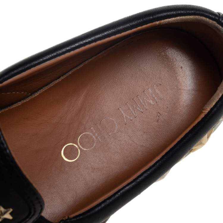 Pre Owned Jimmy Choo Black Leather Star Embellishment Low Top Sneakers Size 38.5