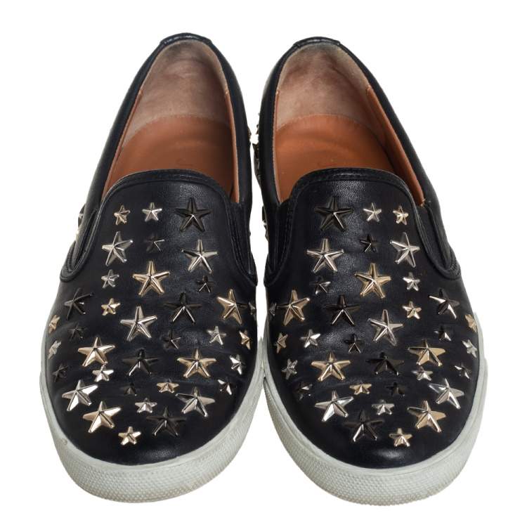Pre Owned Jimmy Choo Black Leather Star Embellishment Low Top Sneakers Size 38.5