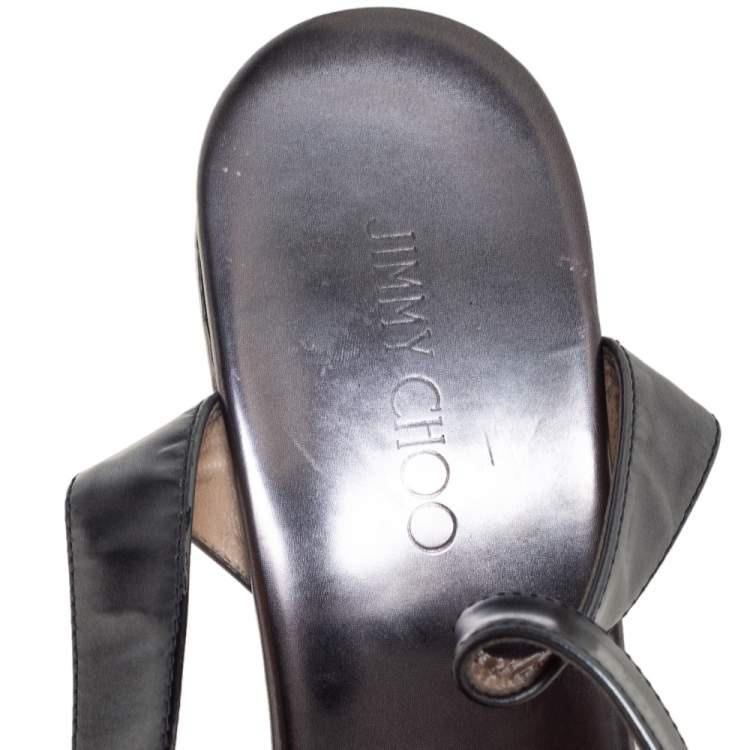 Pre Owned Jimmy Choo Metallic Silver Leather Crisscross Wedges Size 36.5
