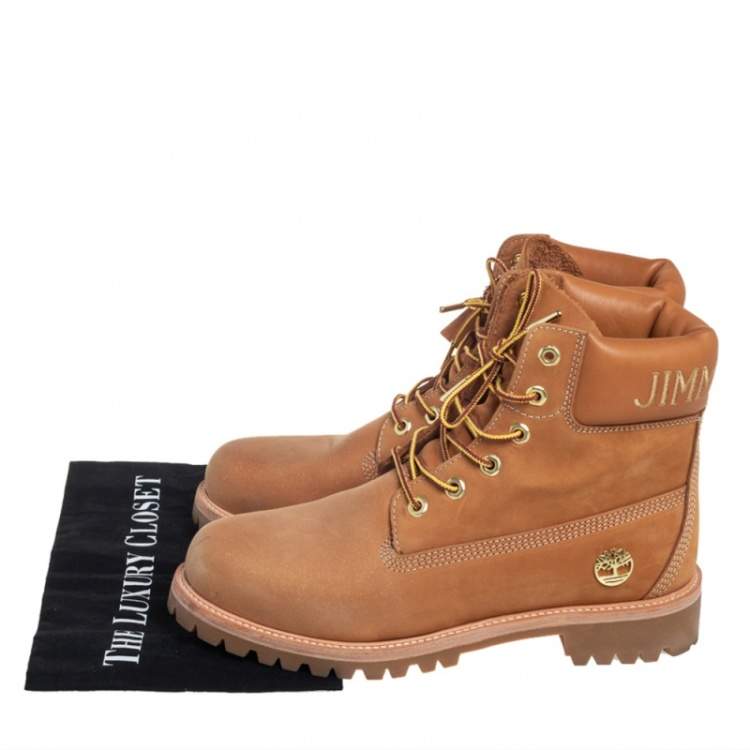 Pre Owned Jimmy Choo x Timberland Tan Glitter Nubuck Leather Ankle Boots Size 41.5