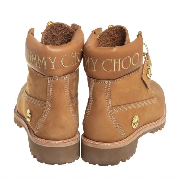 Pre Owned Jimmy Choo x Timberland Tan Glitter Nubuck Leather Ankle Boots Size 41.5