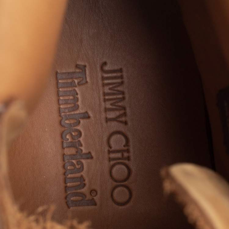 Pre Owned Jimmy Choo x Timberland Tan Glitter Nubuck Leather Ankle Boots Size 41.5