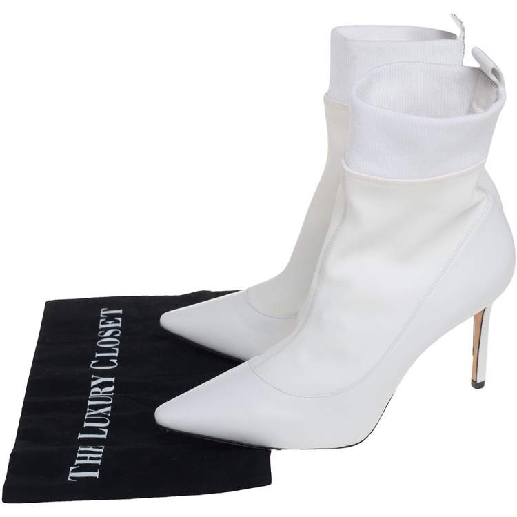 Pre Owned Jimmy Choo White Leather And Fabric Brandon Ankle Boots Size 40