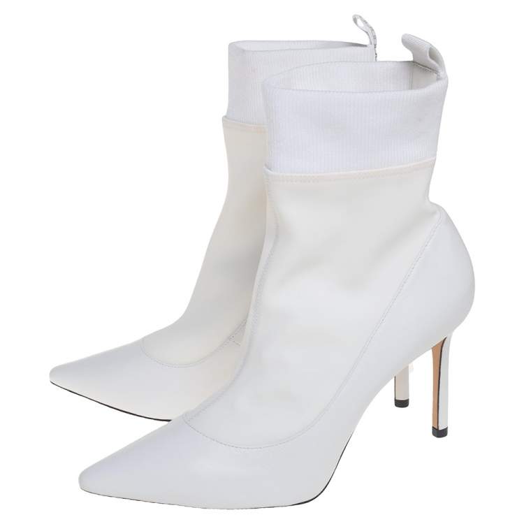 Pre Owned Jimmy Choo White Leather And Fabric Brandon Ankle Boots Size 40