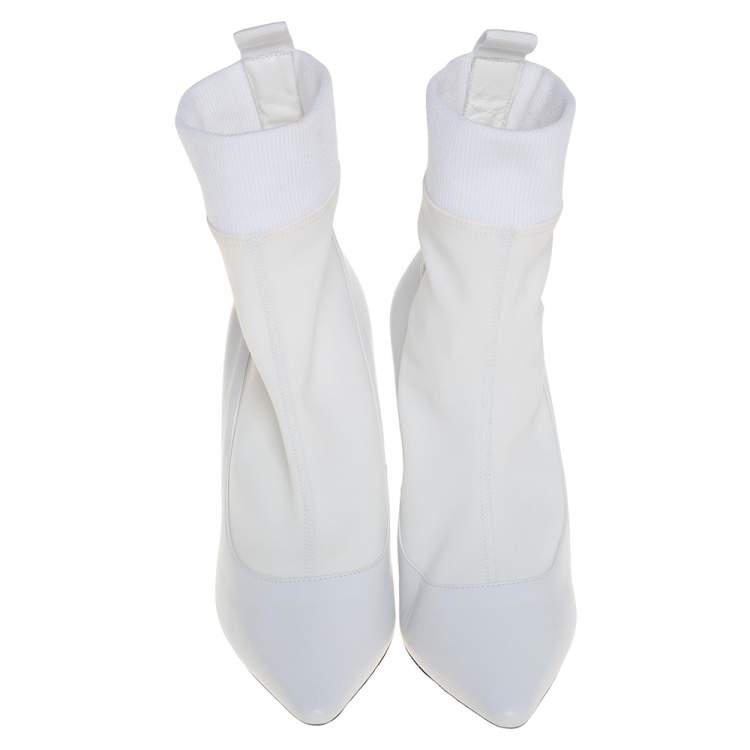 Pre Owned Jimmy Choo White Leather And Fabric Brandon Ankle Boots Size 40