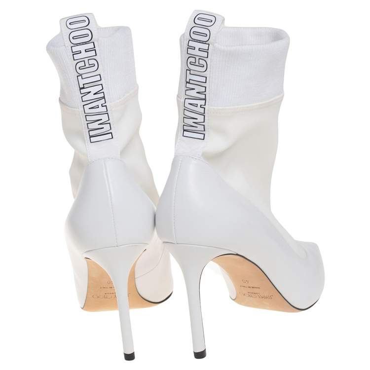 Pre Owned Jimmy Choo White Leather And Fabric Brandon Ankle Boots Size 40