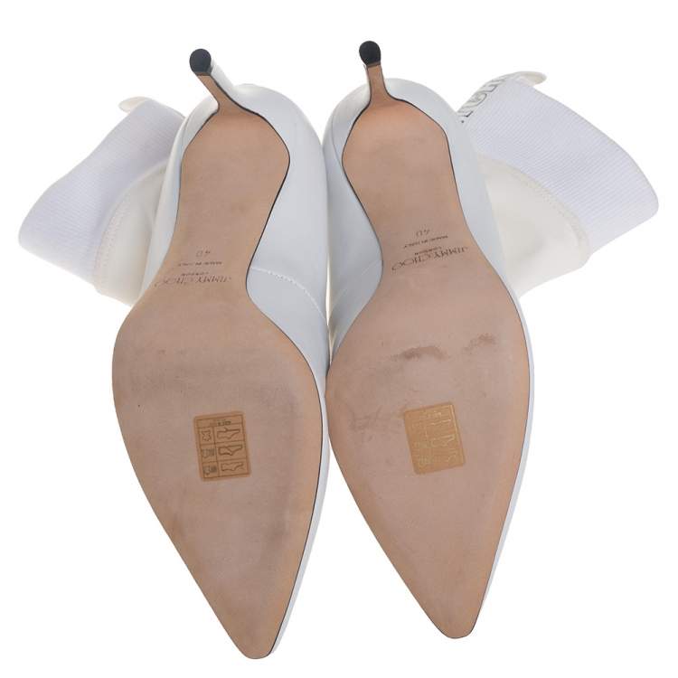 Pre Owned Jimmy Choo White Leather And Fabric Brandon Ankle Boots Size 40