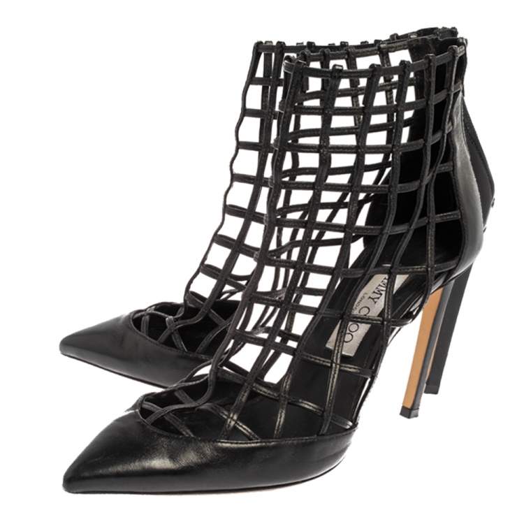 Pre Owned Jimmy Choo Black Leather Sheldon Caged Booties Size 39