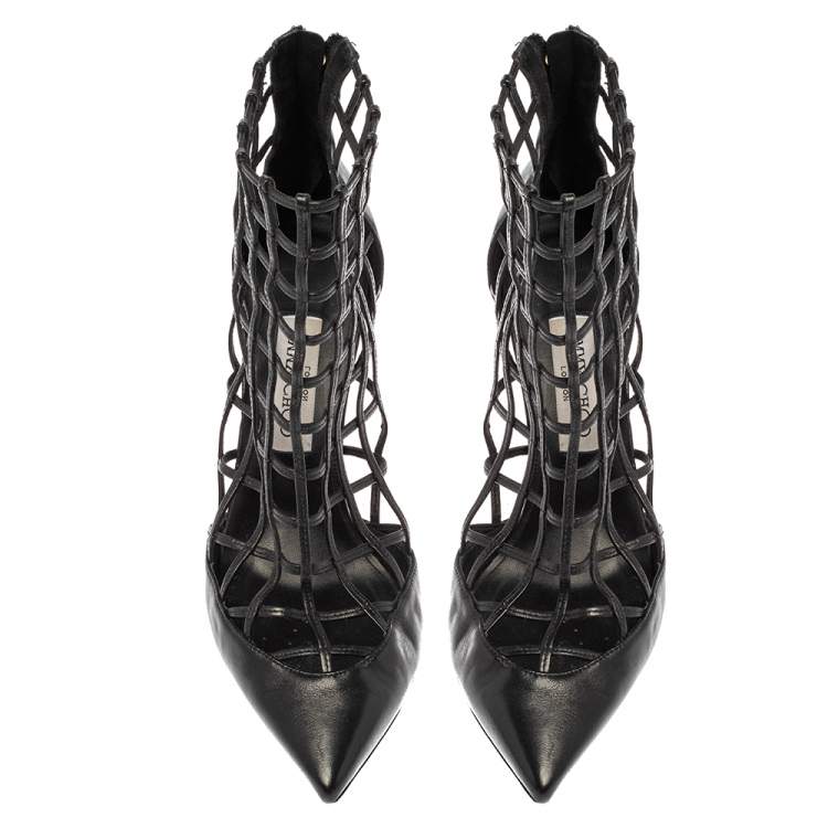 Pre Owned Jimmy Choo Black Leather Sheldon Caged Booties Size 39