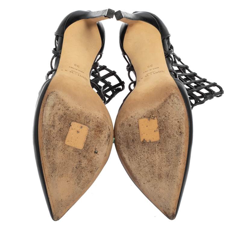 Pre Owned Jimmy Choo Black Leather Sheldon Caged Booties Size 39