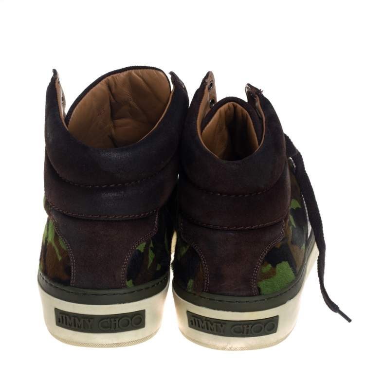 Pre Owned Jimmy Choo Camouflage Printed Pony Hair Belgravia High Top Sneakers Size 43