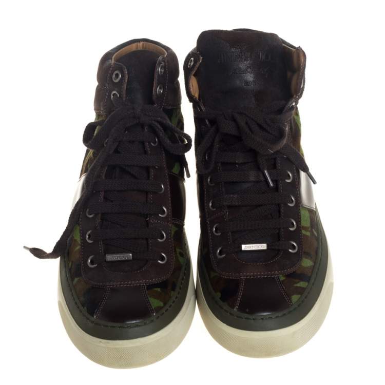 Pre Owned Jimmy Choo Camouflage Printed Pony Hair Belgravia High Top Sneakers Size 43