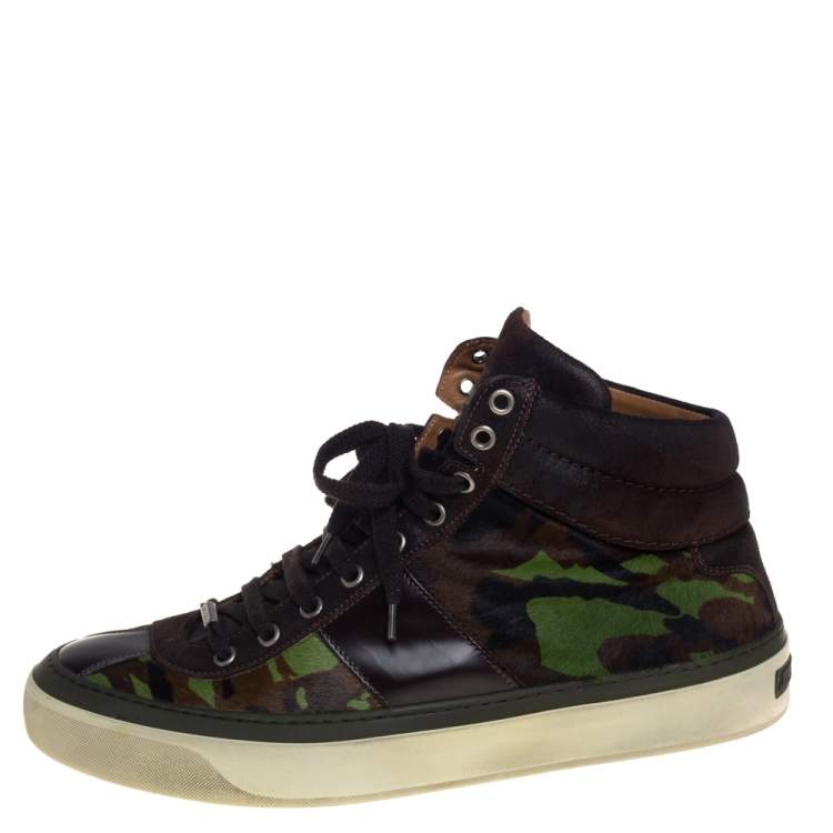 Pre Owned Jimmy Choo Camouflage Printed Pony Hair Belgravia High Top Sneakers Size 43