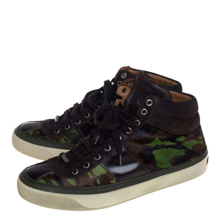 Pre Owned Jimmy Choo Camouflage Printed Pony Hair Belgravia High Top Sneakers Size 43