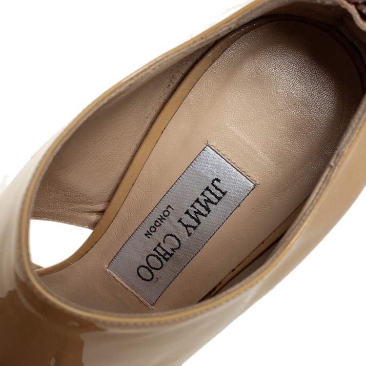 مملوكة مسبقًا Jimmy Choo Beige Patent Leather Private Peep Toe Pumps Size 38