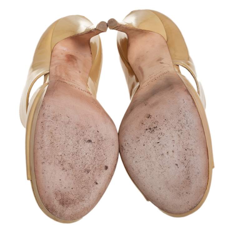 مملوكة مسبقًا Jimmy Choo Beige Patent Leather Private Peep Toe Pumps Size 38