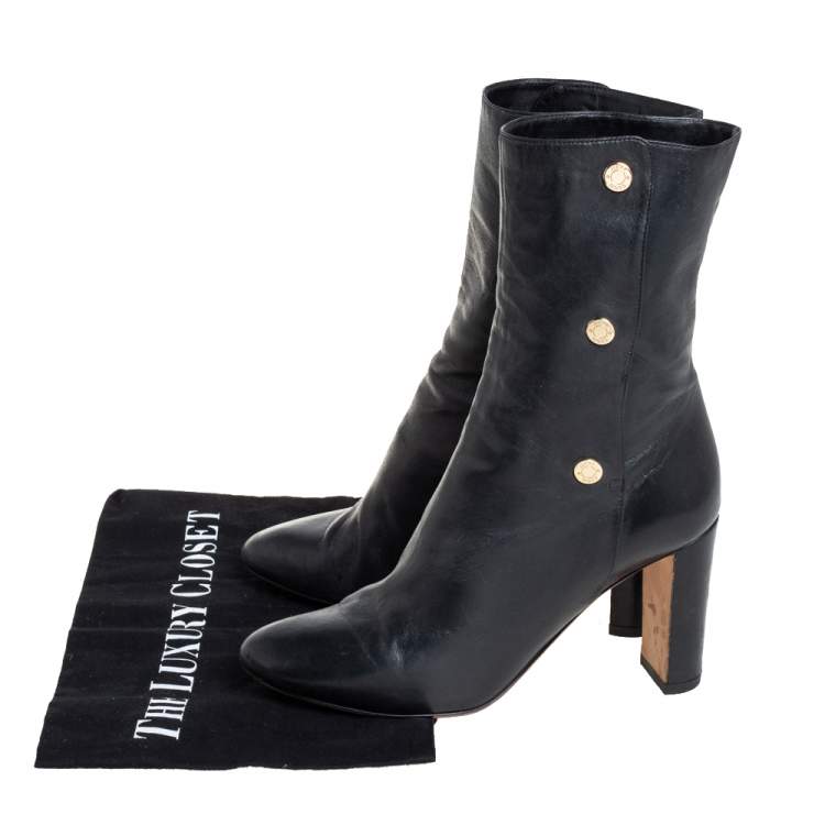 Pre Owned Jimmy Choo Black Leather Mid Calf Boots Size 35.5