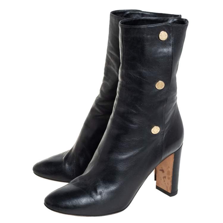 Pre Owned Jimmy Choo Black Leather Mid Calf Boots Size 35.5