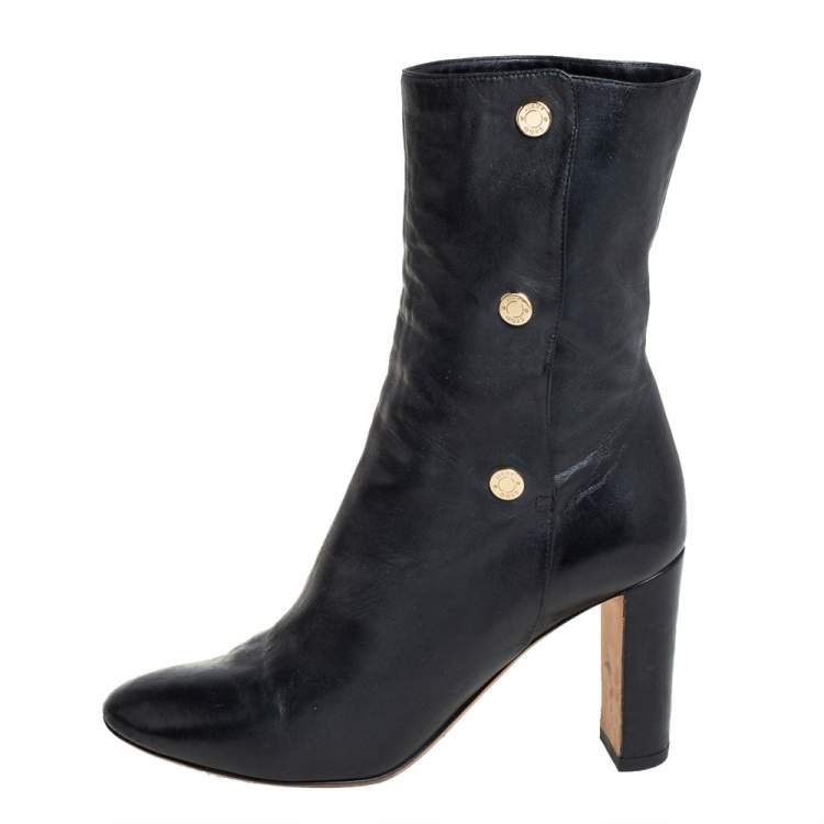 Pre Owned Jimmy Choo Black Leather Mid Calf Boots Size 35.5