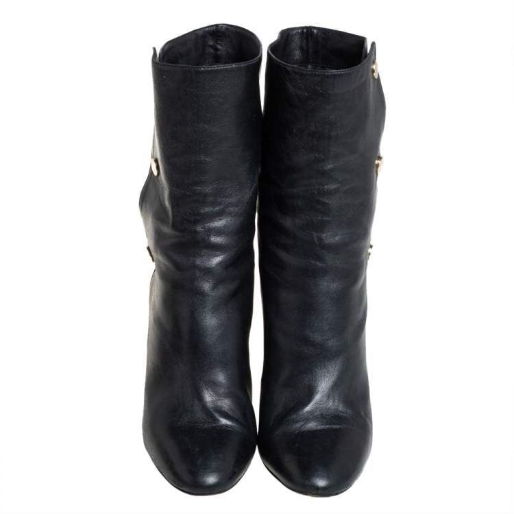 Pre Owned Jimmy Choo Black Leather Mid Calf Boots Size 35.5