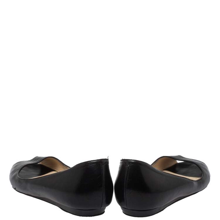 Pre Owned Jimmy Choo Black Leather Peep Toe Flats Size 39.5