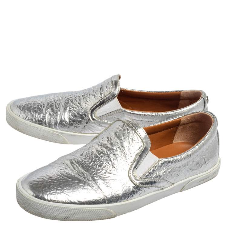 مملوكة مسبقًا Jimmy Choo Silver Leather Slip on Sneakers Size 37
