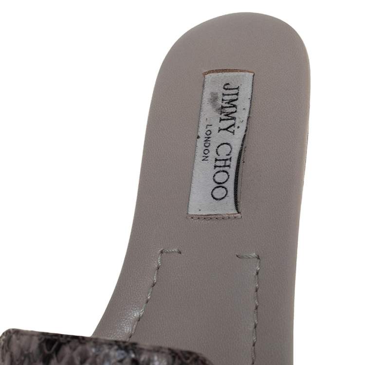 Pre Owned Jimmy Choo Grey/Black Python Embossed Leather Nanda Flat Slides Size 40