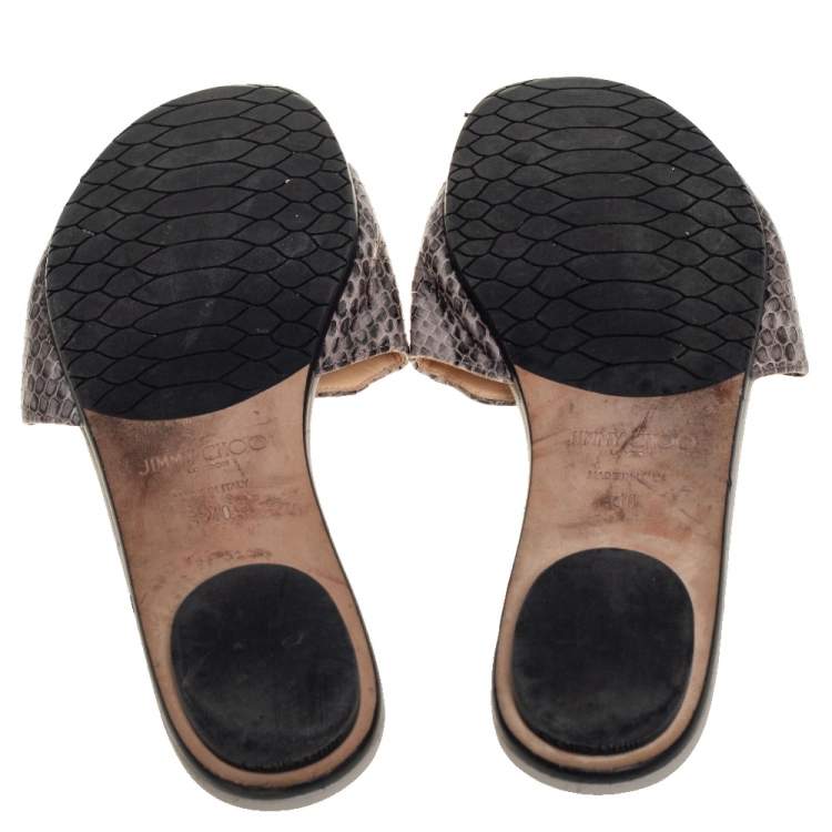 Pre Owned Jimmy Choo Grey/Black Python Embossed Leather Nanda Flat Slides Size 40
