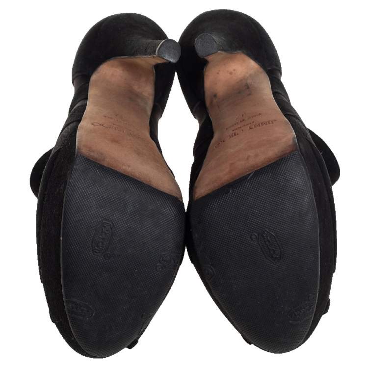Pre Owned Jimmy Choo Black Suede And Net  Kerfield Peep Toe Platform Booties Size 37
