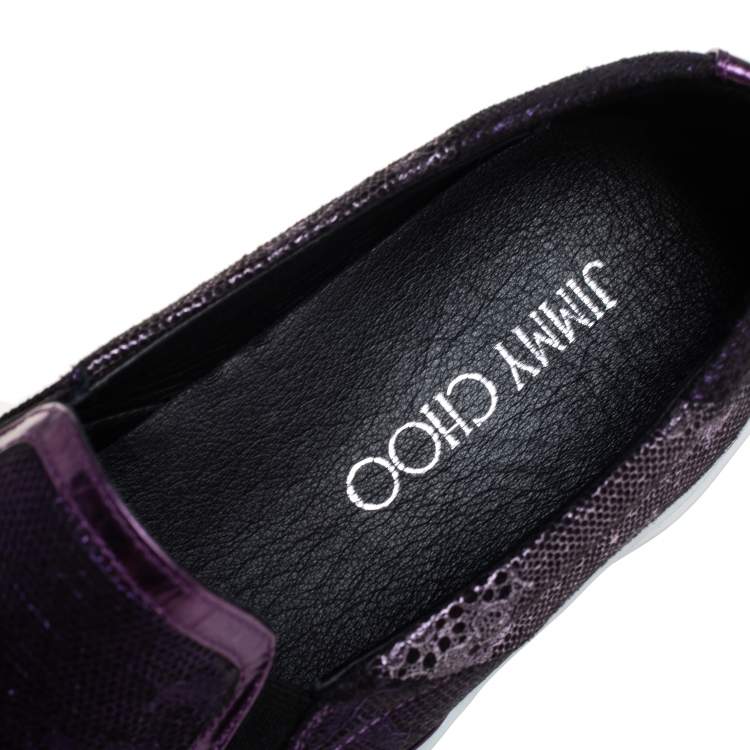 Pre Owned Jimmy Choo Metallic Purple Lace Demi Slip On Sneakers Size 40