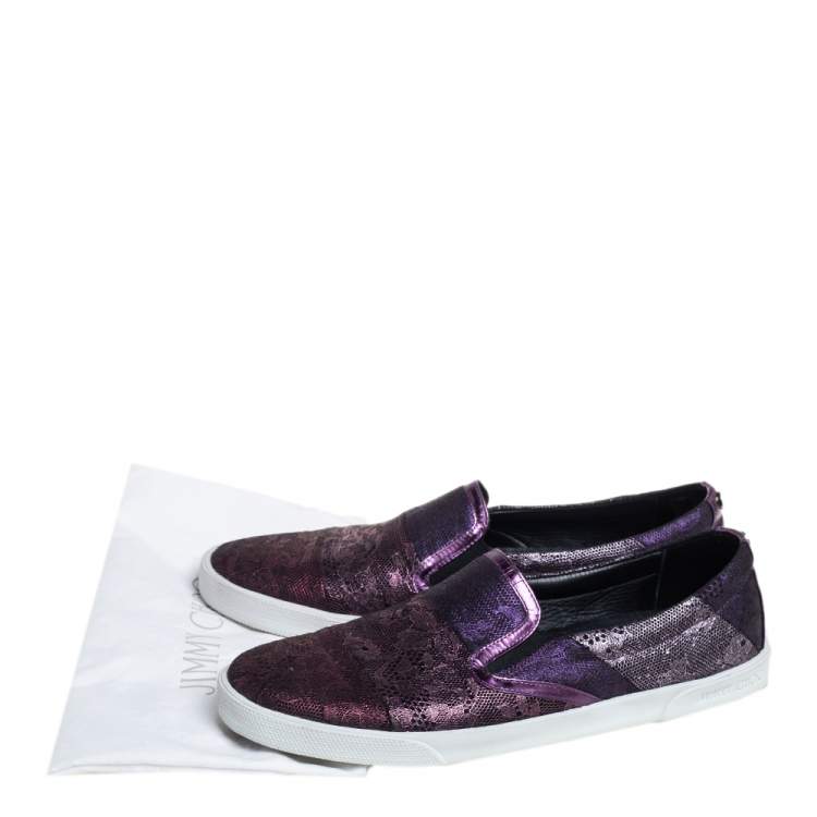 Pre Owned Jimmy Choo Metallic Purple Lace Demi Slip On Sneakers Size 40