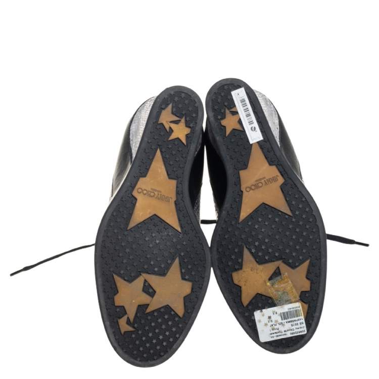 Pre Owned Jimmy Choo Tri Color Leather and Python Embossed Leather Panama Wedge Sneakers Size 40
