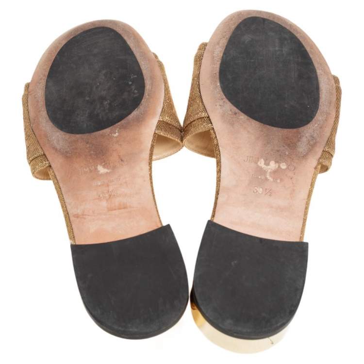 مملوكة مسبقًا Jimmy Choo Gold Lurex Joni Crystal Embellished Flat Slides Size 39.5