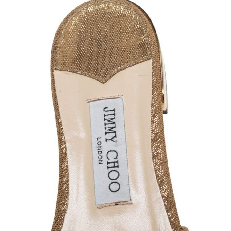 مملوكة مسبقًا Jimmy Choo Gold Lurex Joni Crystal Embellished Flat Slides Size 39.5