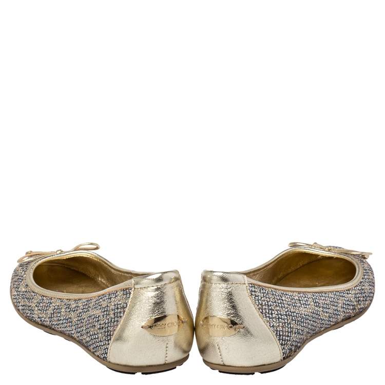 Pre Owned Jimmy Choo Gold Glitter Bow Ballet Size 36