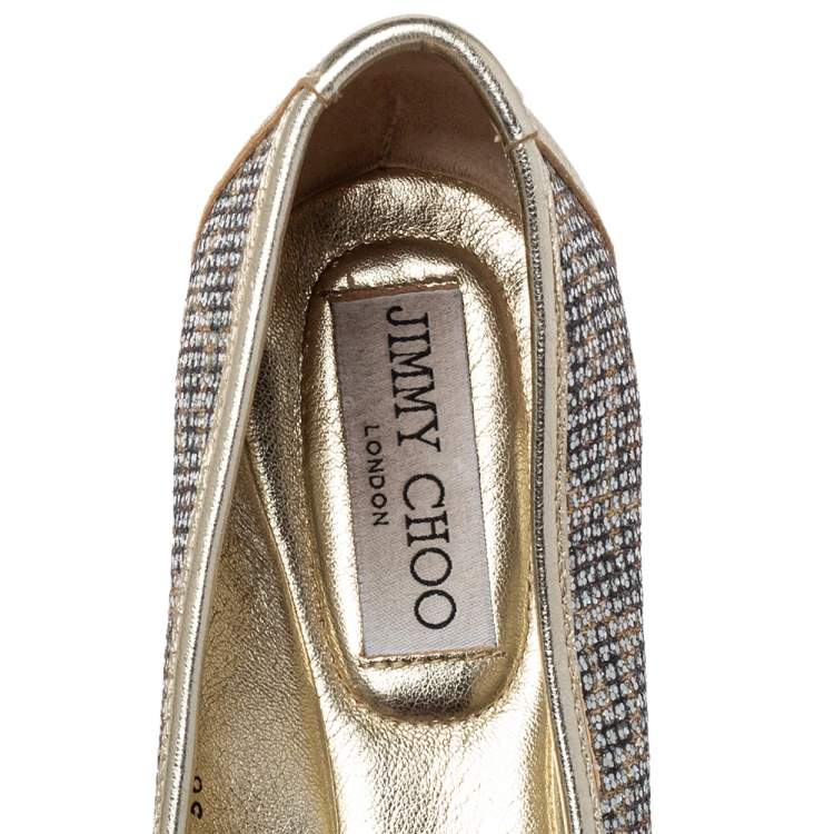 Pre Owned Jimmy Choo Gold Glitter Bow Ballet Size 36