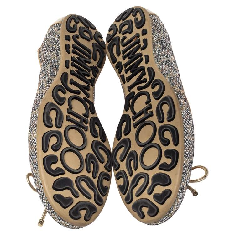 Pre Owned Jimmy Choo Gold Glitter Bow Ballet Size 36