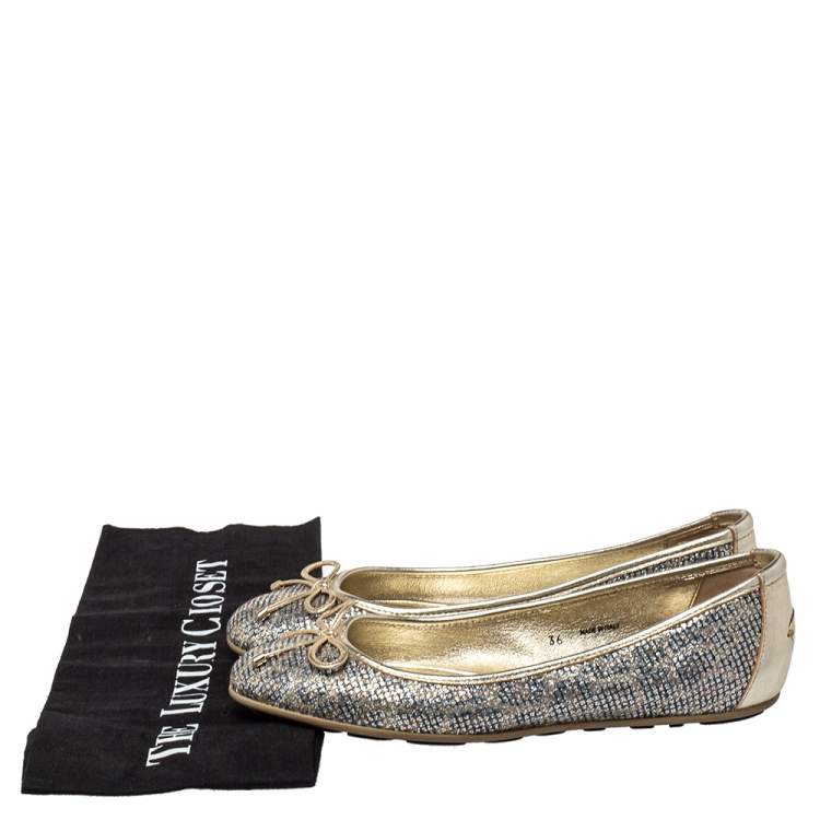 Pre Owned Jimmy Choo Gold Glitter Bow Ballet Size 36