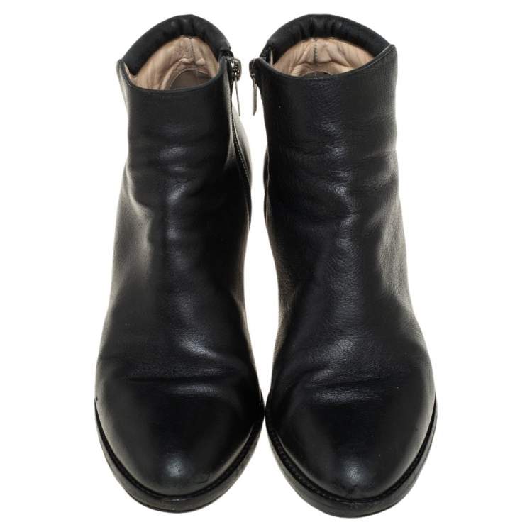 Pre Owned Jimmy Choo Black Leather Zipper Ankle Boots Size 39