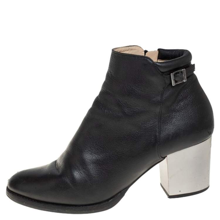 Pre Owned Jimmy Choo Black Leather Zipper Ankle Boots Size 39