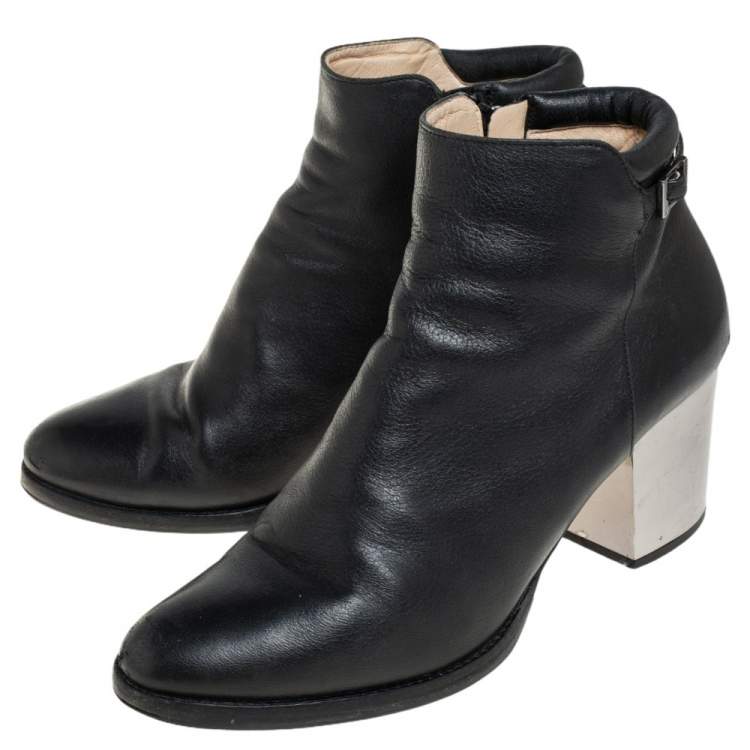 Pre Owned Jimmy Choo Black Leather Zipper Ankle Boots Size 39