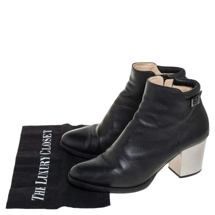 Pre Owned Jimmy Choo Black Leather Zipper Ankle Boots Size 39
