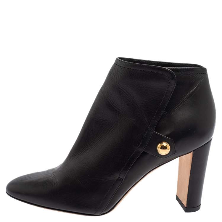 Pre Owned Jimmy Choo Black Leather Medal Block Heel Booties Size 38
