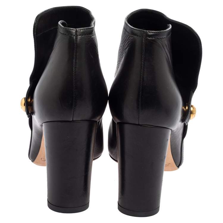 Pre Owned Jimmy Choo Black Leather Medal Block Heel Booties Size 38
