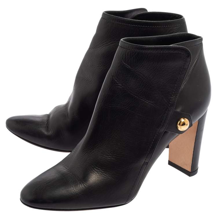 Pre Owned Jimmy Choo Black Leather Medal Block Heel Booties Size 38