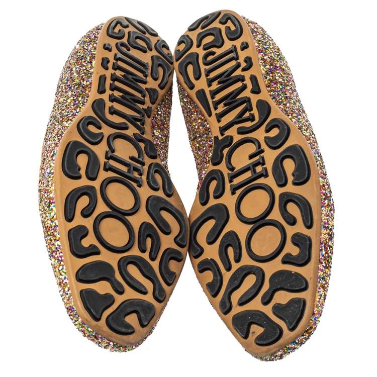Pre Owned Jimmy Choo Gold Glitter Sloane Smoking Slippers Size 38