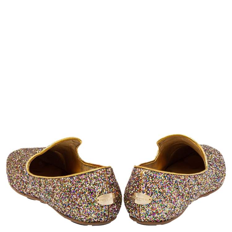 Pre Owned Jimmy Choo Gold Glitter Sloane Smoking Slippers Size 38