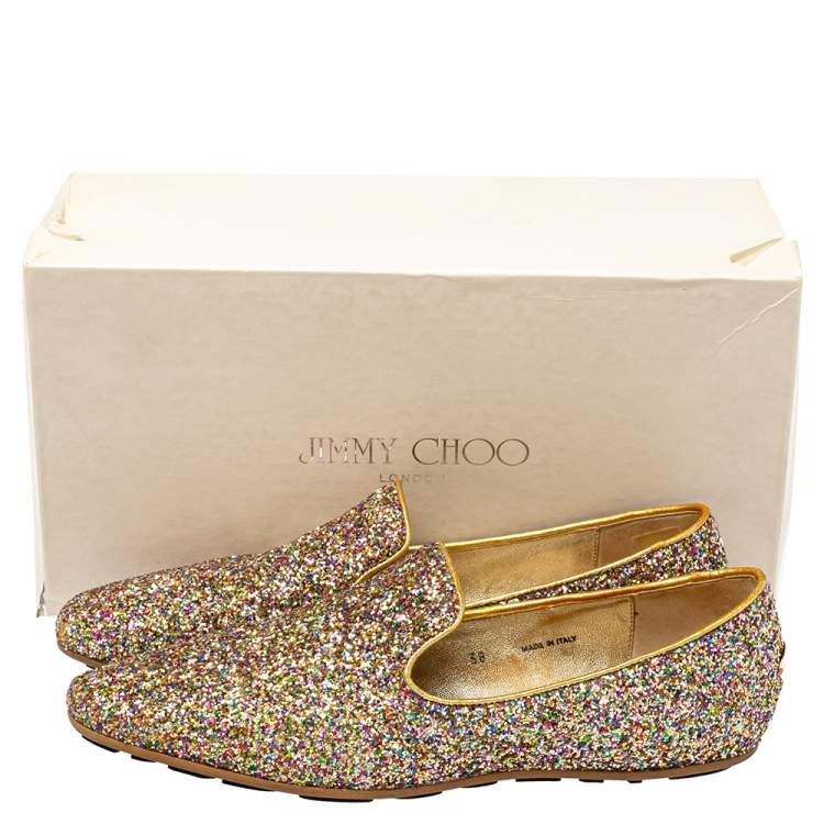 Pre Owned Jimmy Choo Gold Glitter Sloane Smoking Slippers Size 38